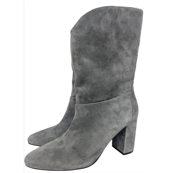 WHITE HOUSE BLACK MARKET WHBM GRAY SUEDE LEATHER CHARLIE MID HEEL BOOTS SHOES 7 - Picture 1 of 12